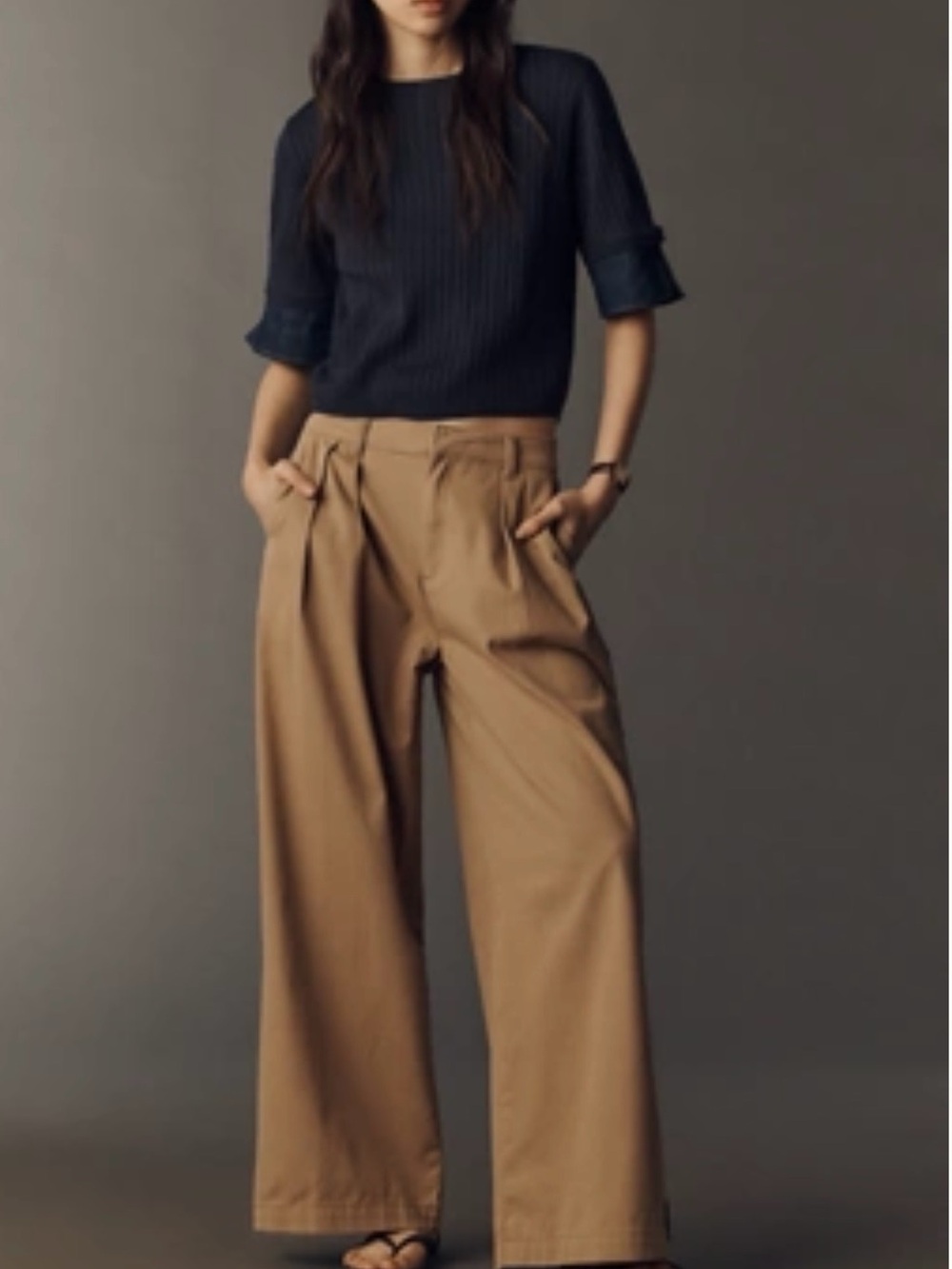 Anthropologie Maeve Wide Leg High-Waist Pants in Khaki